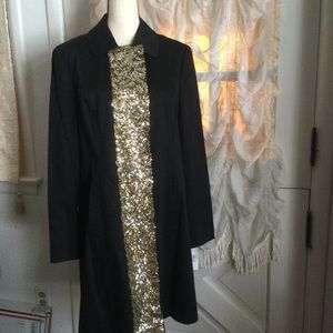 New INC Women Trench coat Black Size L Gold Shining Panel